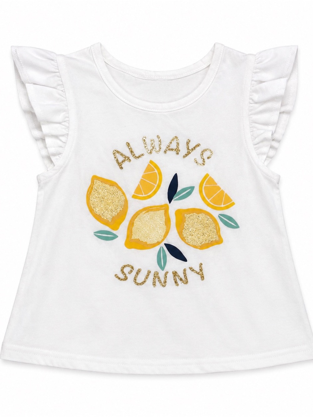Little Lass White Tank with Yellow Lemon Graphic and Gold Glitter